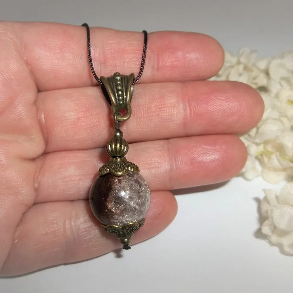 Brown Clear & Bronze Necklace Pendant Ombre Style Jewelry Beaded Handmade A127